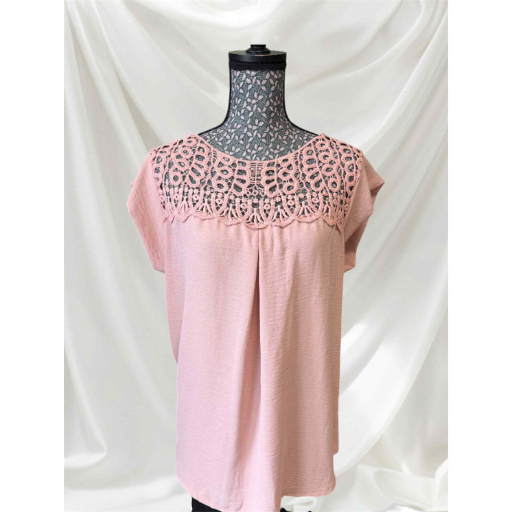 Blouse broderie rose