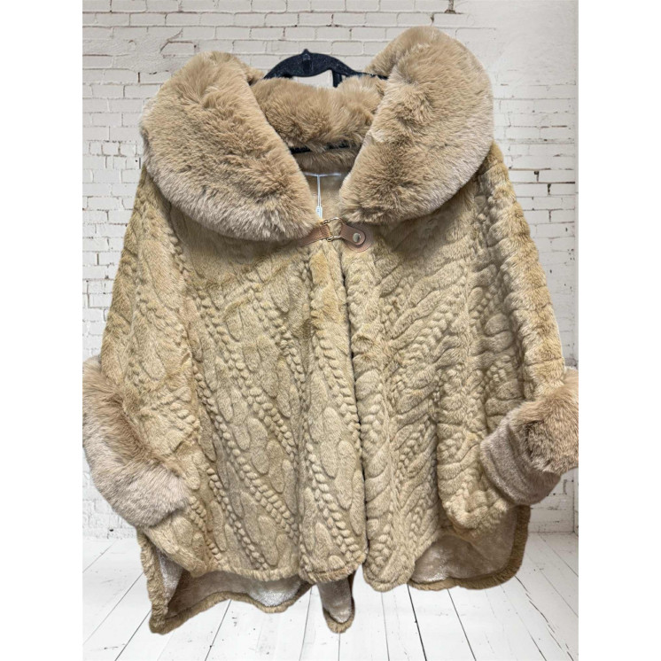 Veste cape camel  polaire gros col