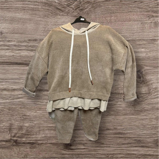 Ensemble velours capuche taupe