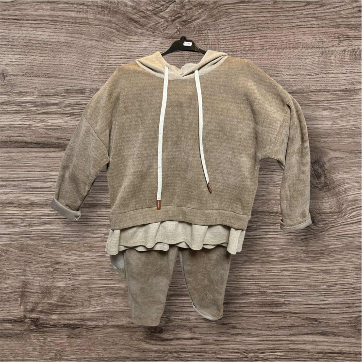 Ensemble velours capuche taupe