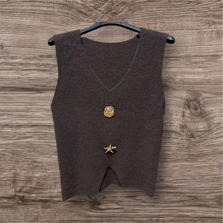 Pull gilet chocolat broche