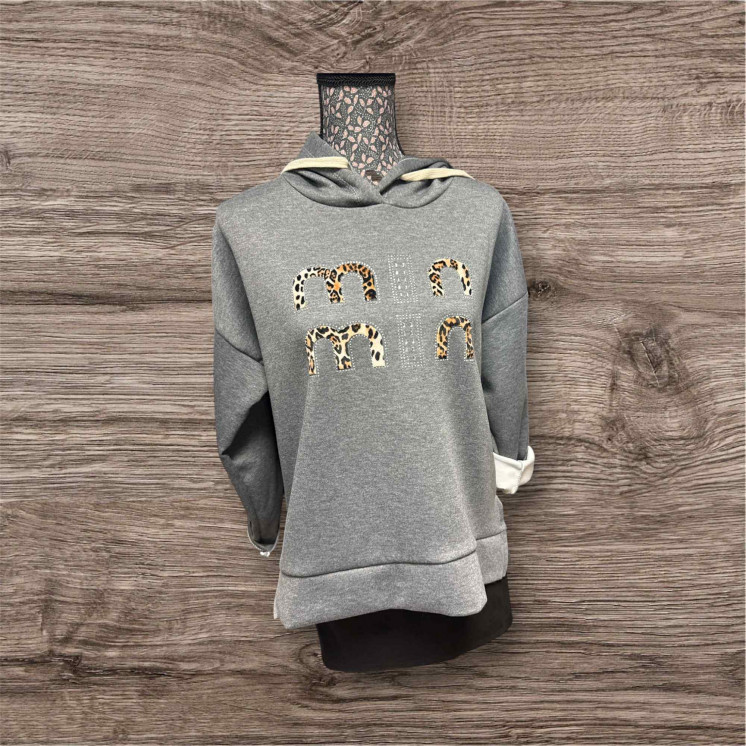 Sweat gris capuche