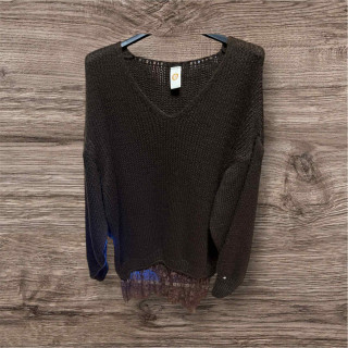 Pull dentelle maille noir