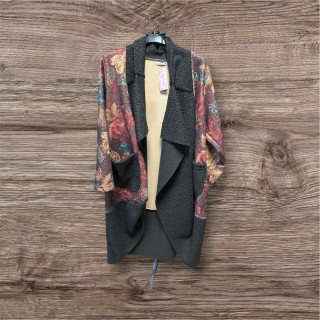 Manteau bouclette   Motif fleur chocolat