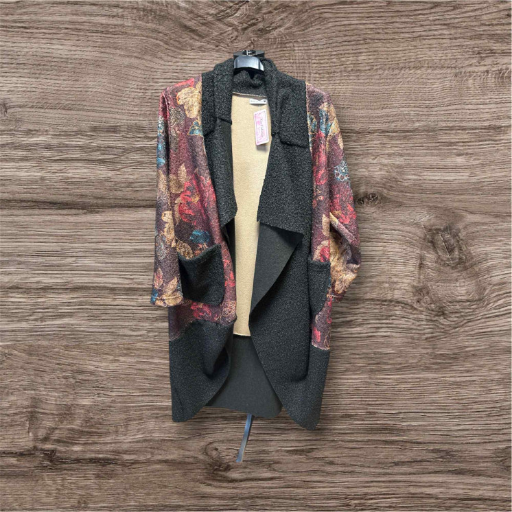 Manteau bouclette   Motif fleur chocolat