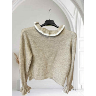 Pull col fleur taupe et noir