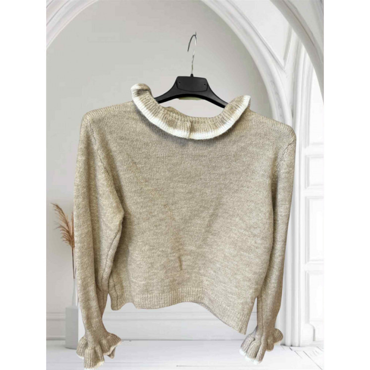 Pull col fleur taupe et noir