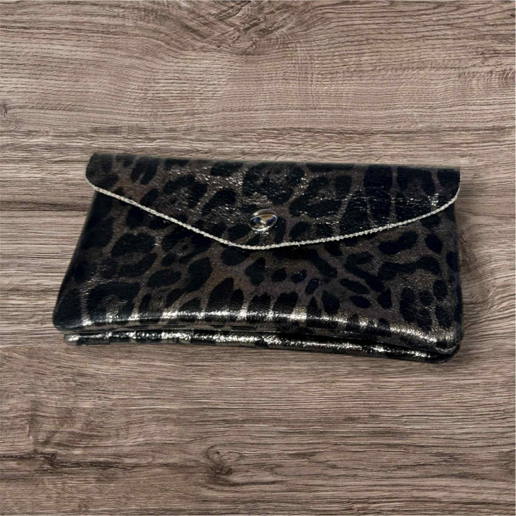 Portefeuille léopard argent