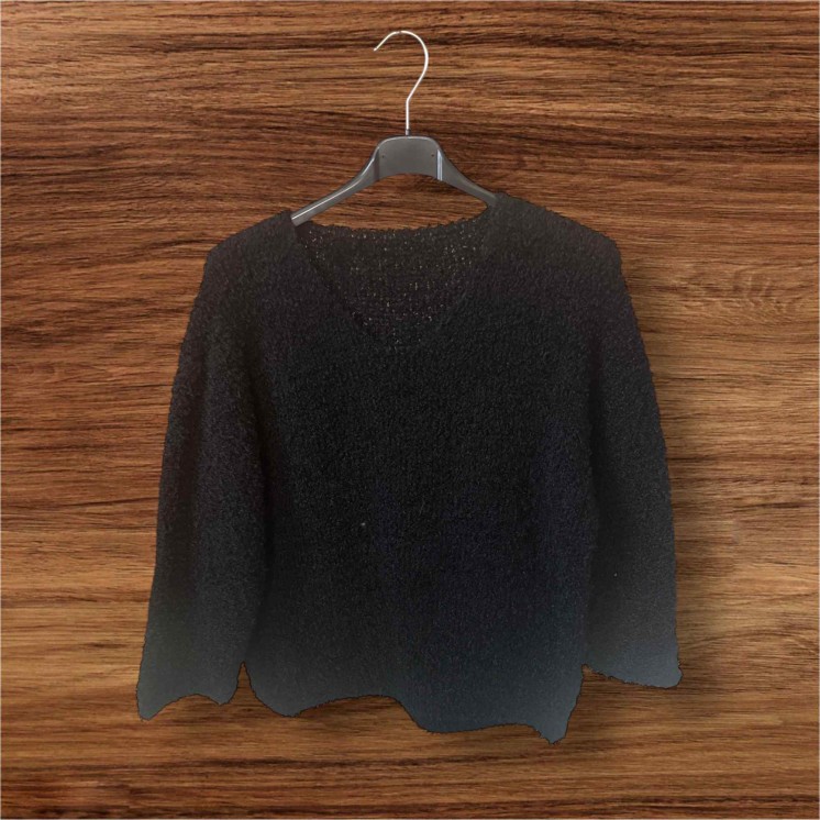 Pull col V bouclette noir