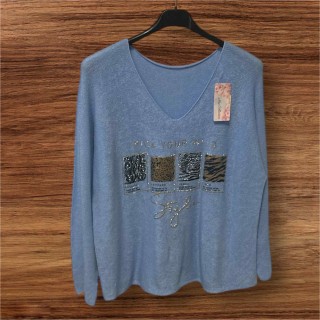 Pull bleu col V