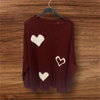 Pull cœur bordeaux