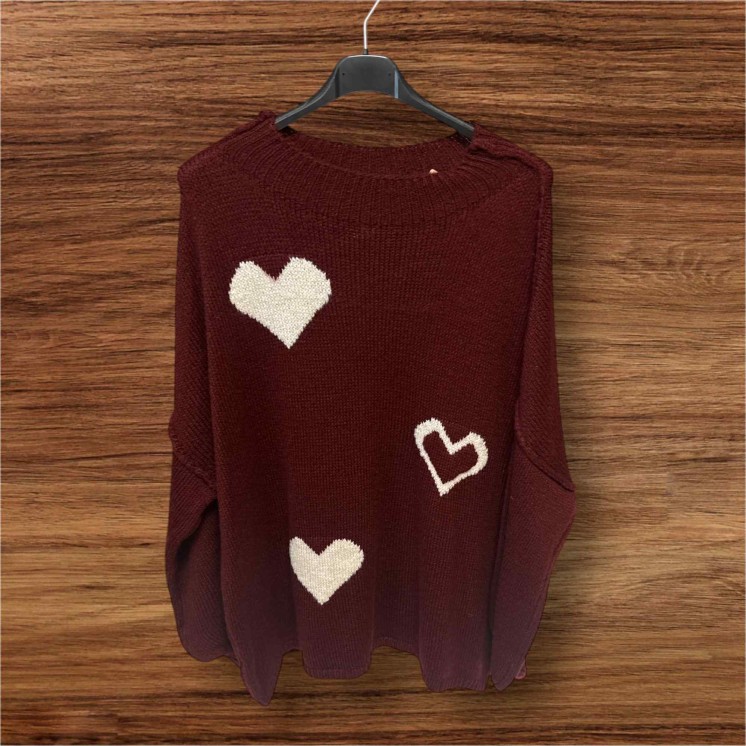 Pull cœur bordeaux