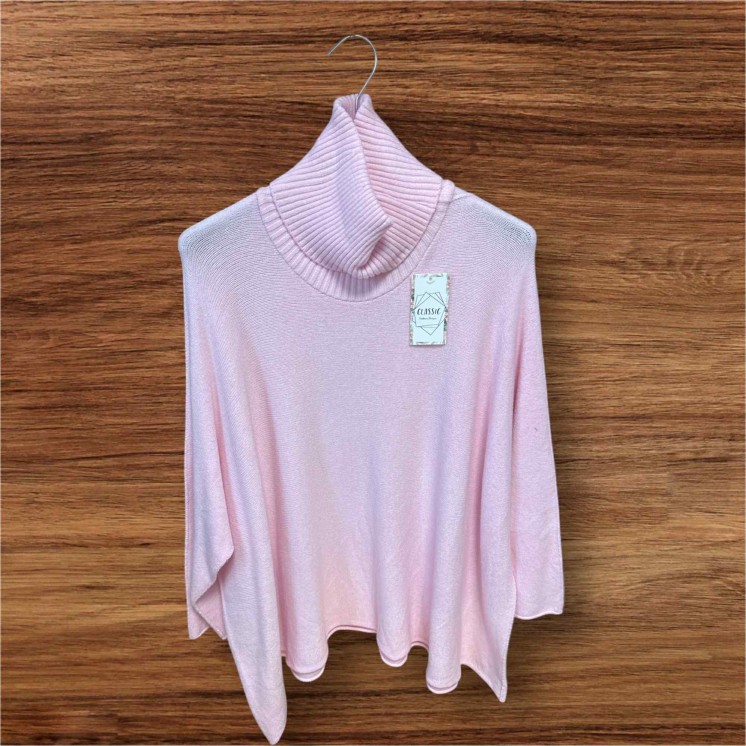 Pull col roulé rose