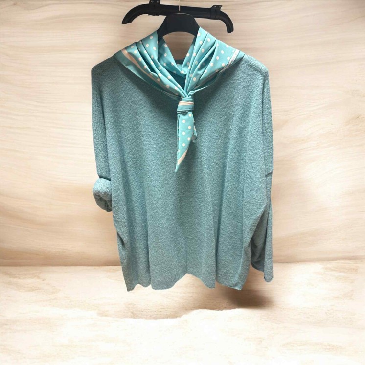 Pull fin vert d eau foulard