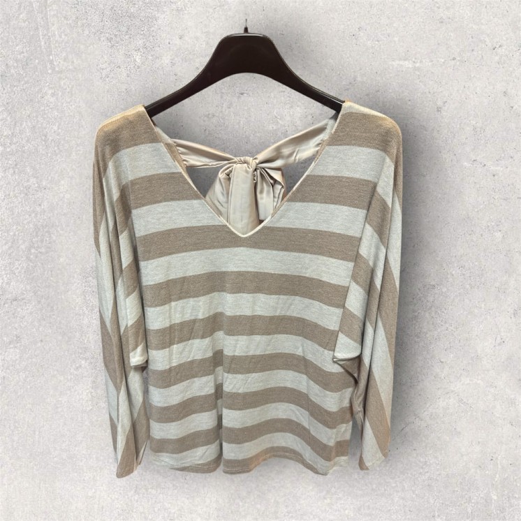 Pull marinière taupe nœud