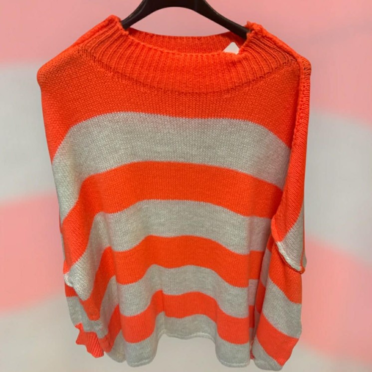 Pull rayé orange