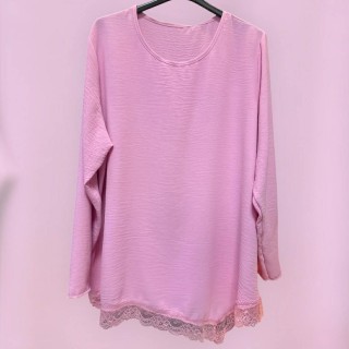 Pull rose dentelle