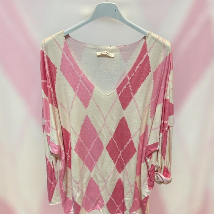 Pull losange rose 38/48