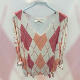 Pull losange abricot   38/48