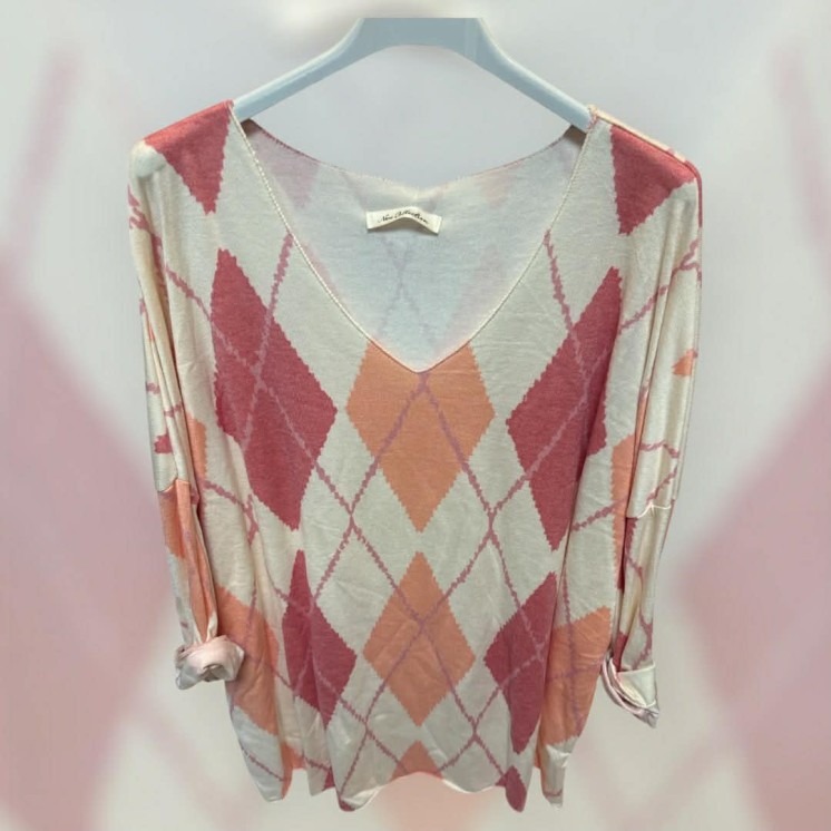 Pull losange abricot   38/48