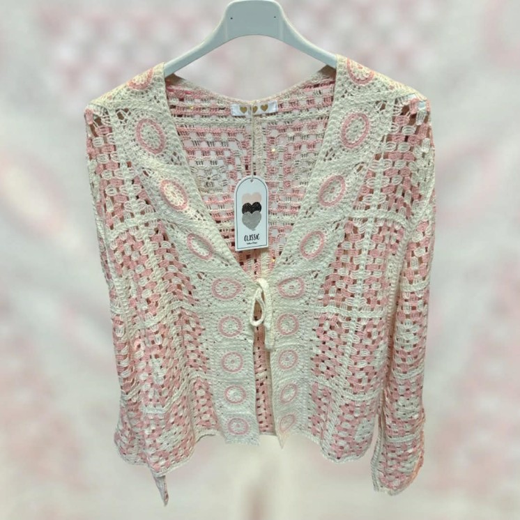 Gilet crochet rose