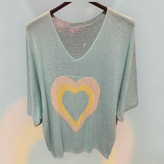 Pull maille coeur vert