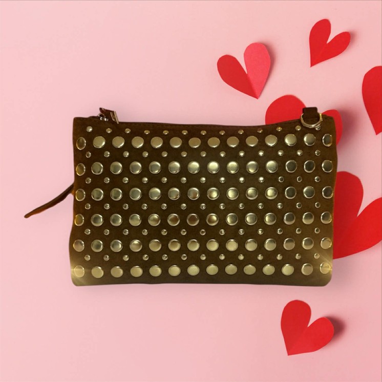 Pochette bandoulière  Camel clous