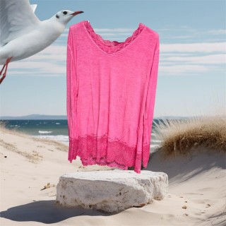 Pull rouleau rose foncé