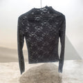 Pull dentelle noir, col cheminée