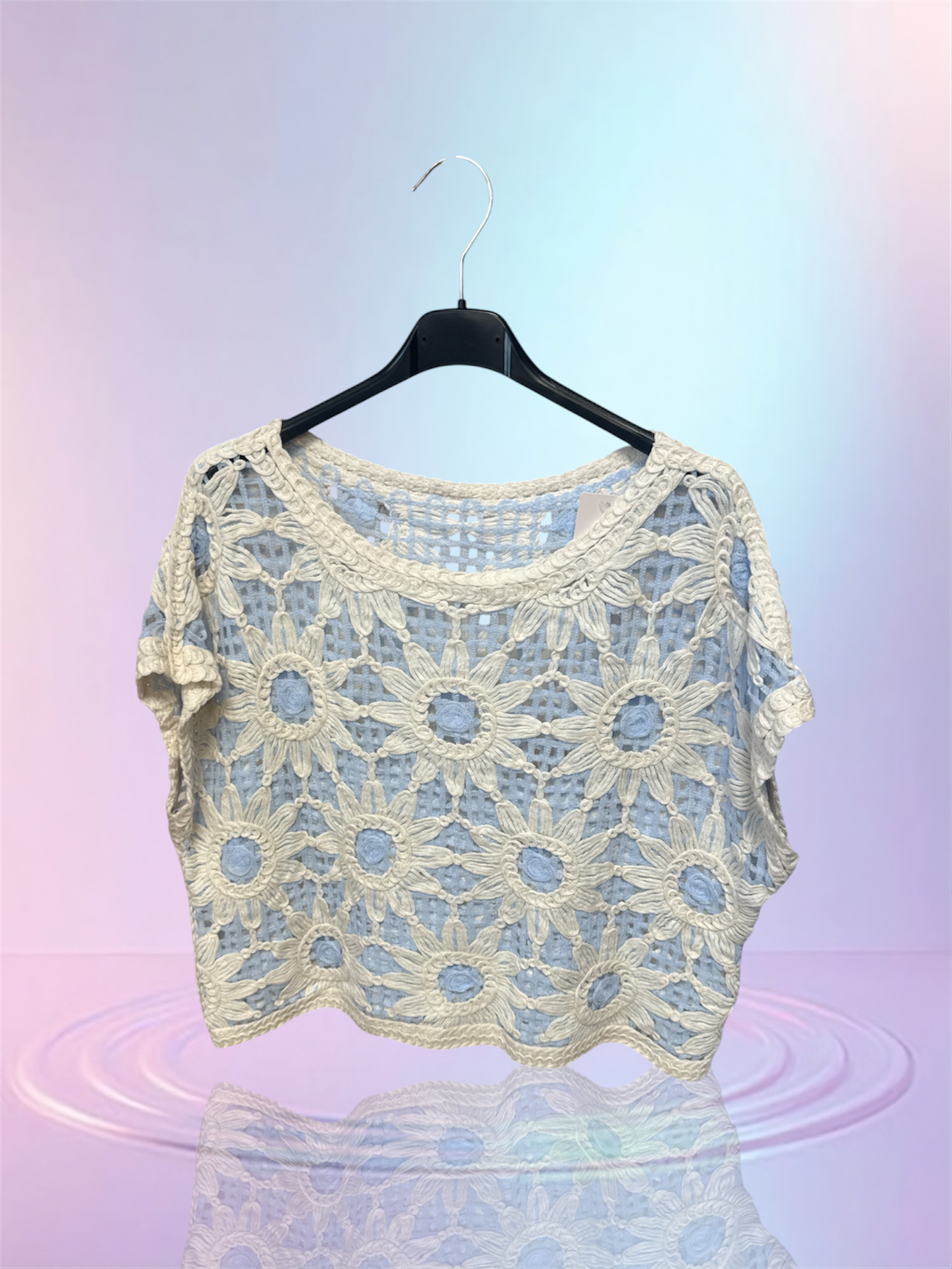 T-shirt coton, beige, bleu ciel
