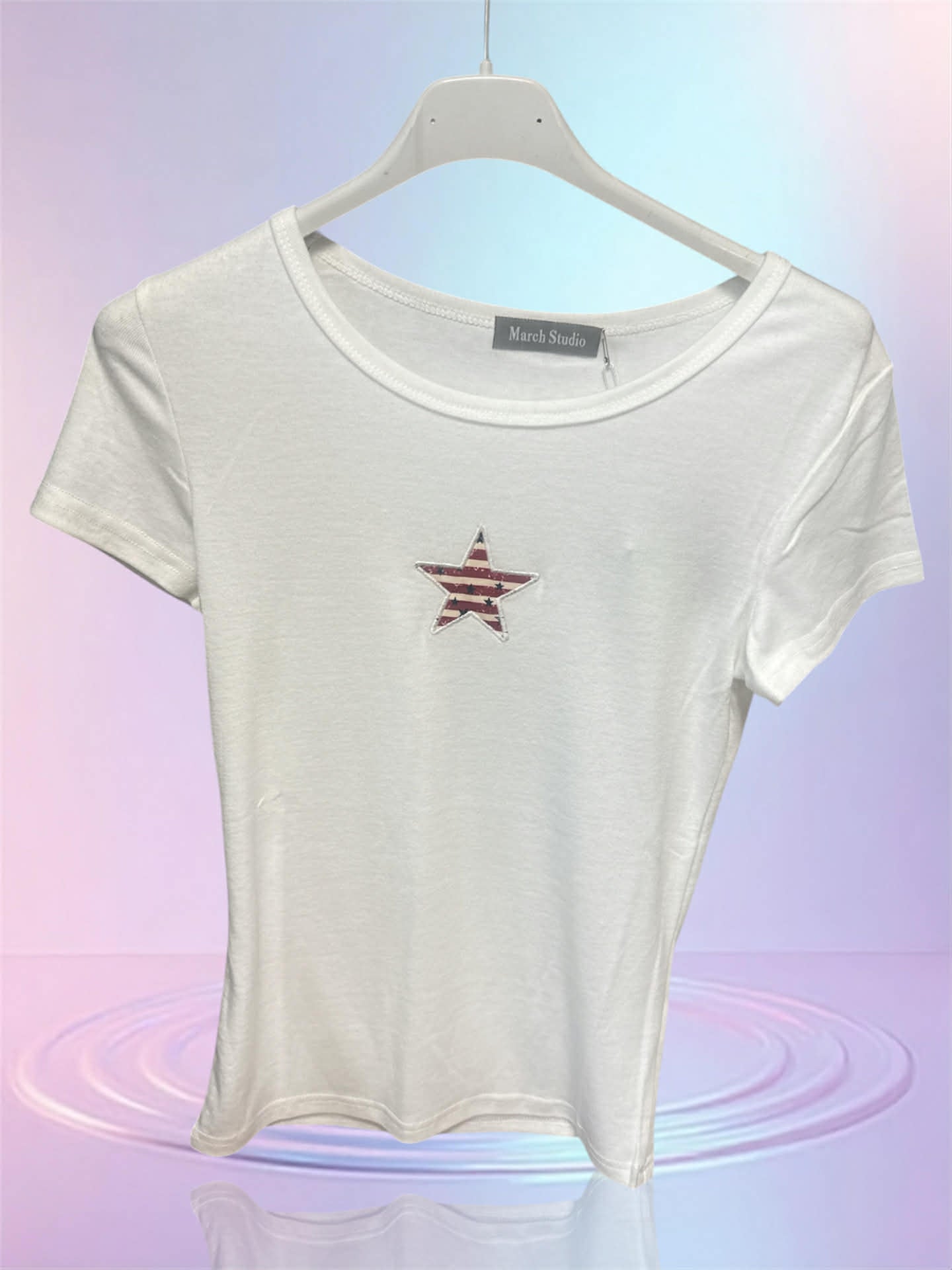 T-shirt blanc gris étoile américaine
