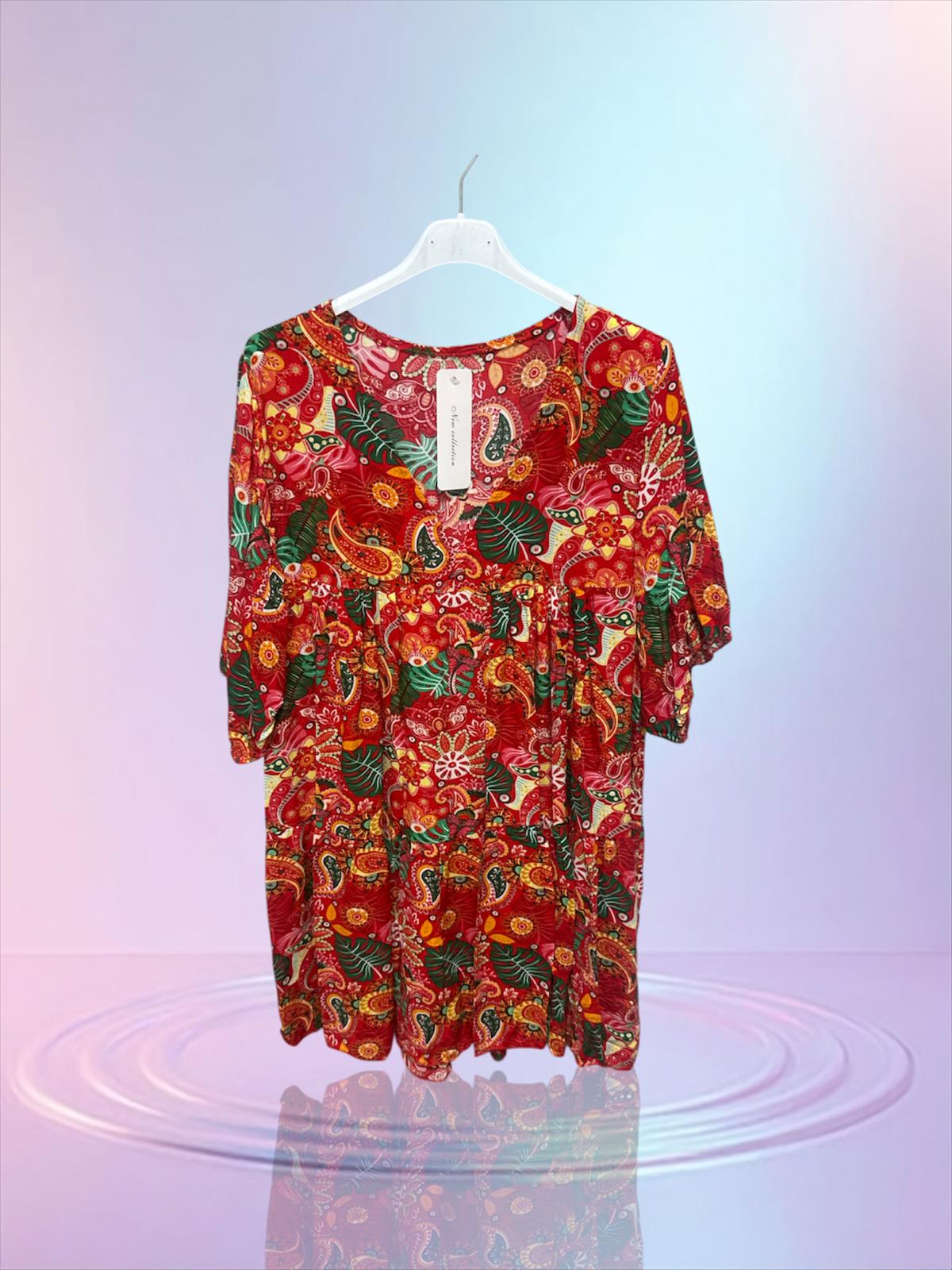 Robe fluide rouge fleur