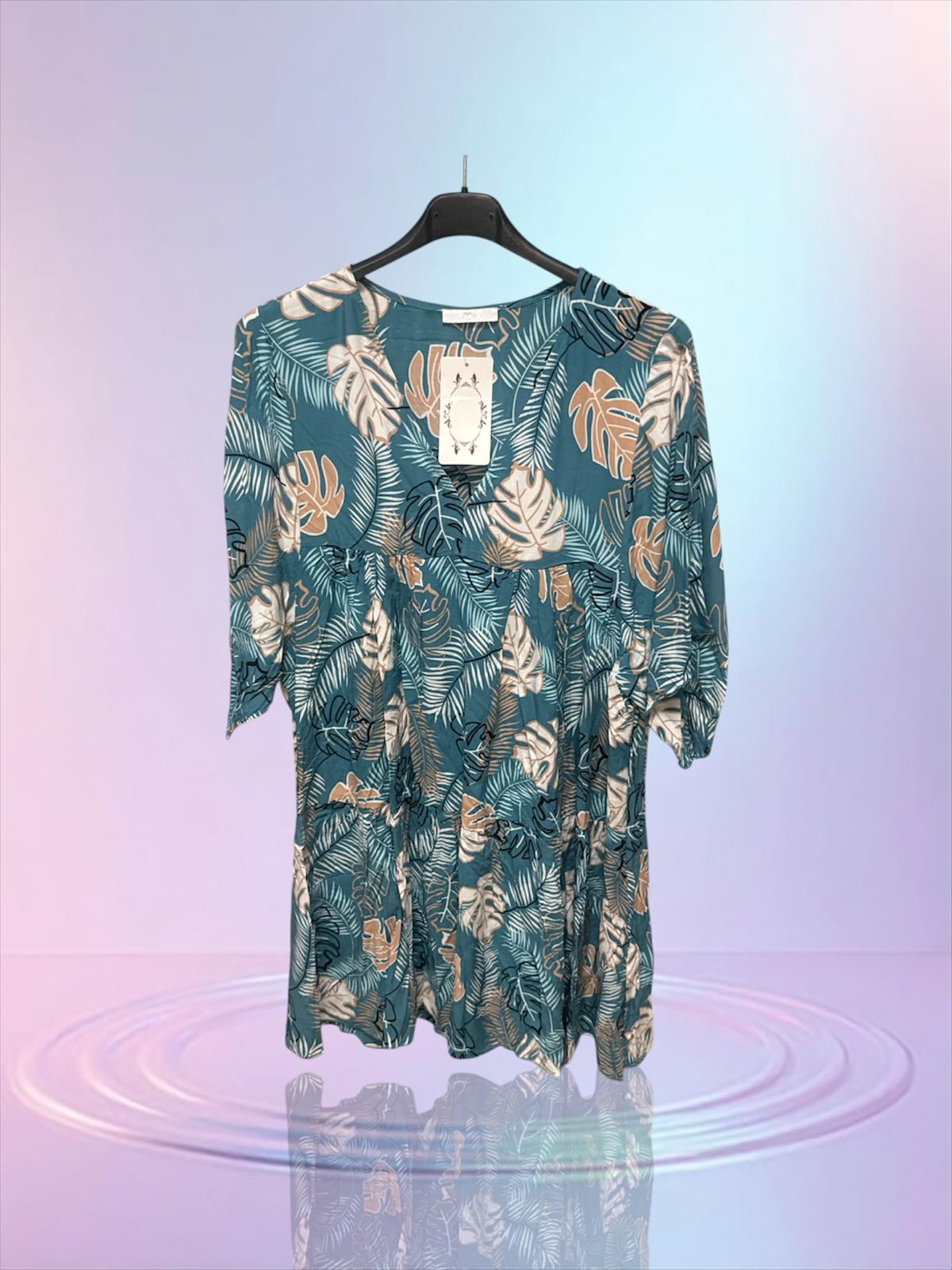 Robe fluide canard motif feuille