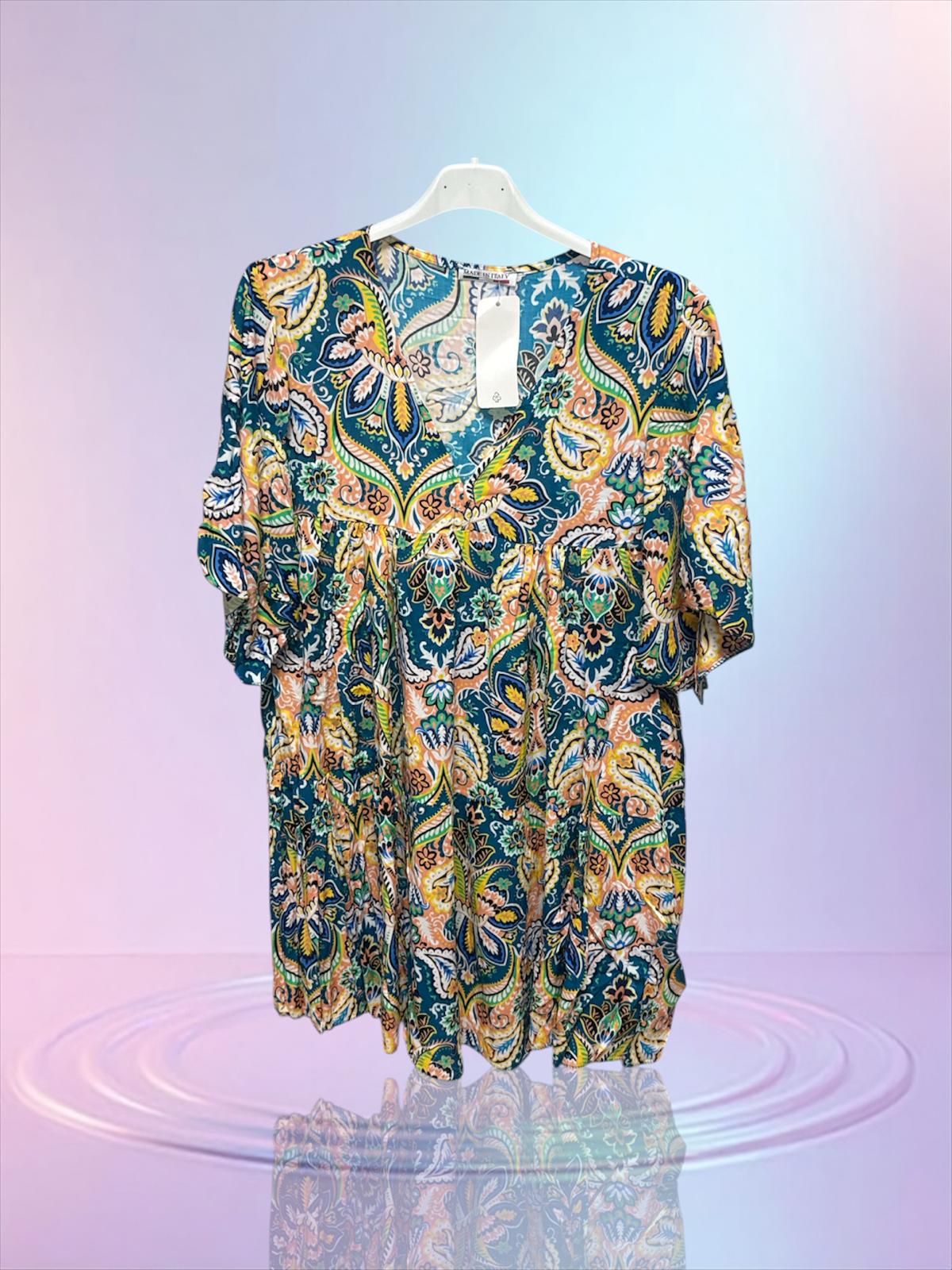 Robe fluide verte motif feuille