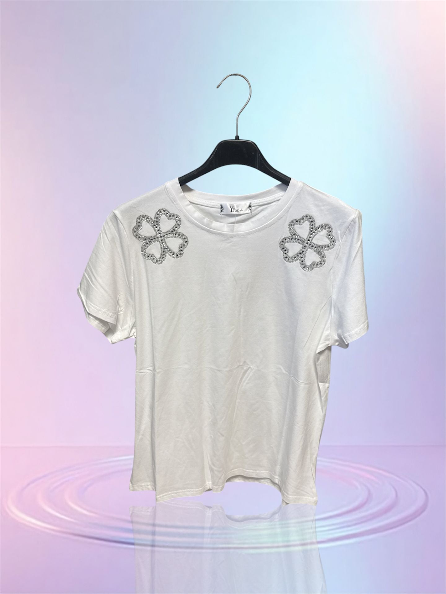 T-shirt strass fleurs