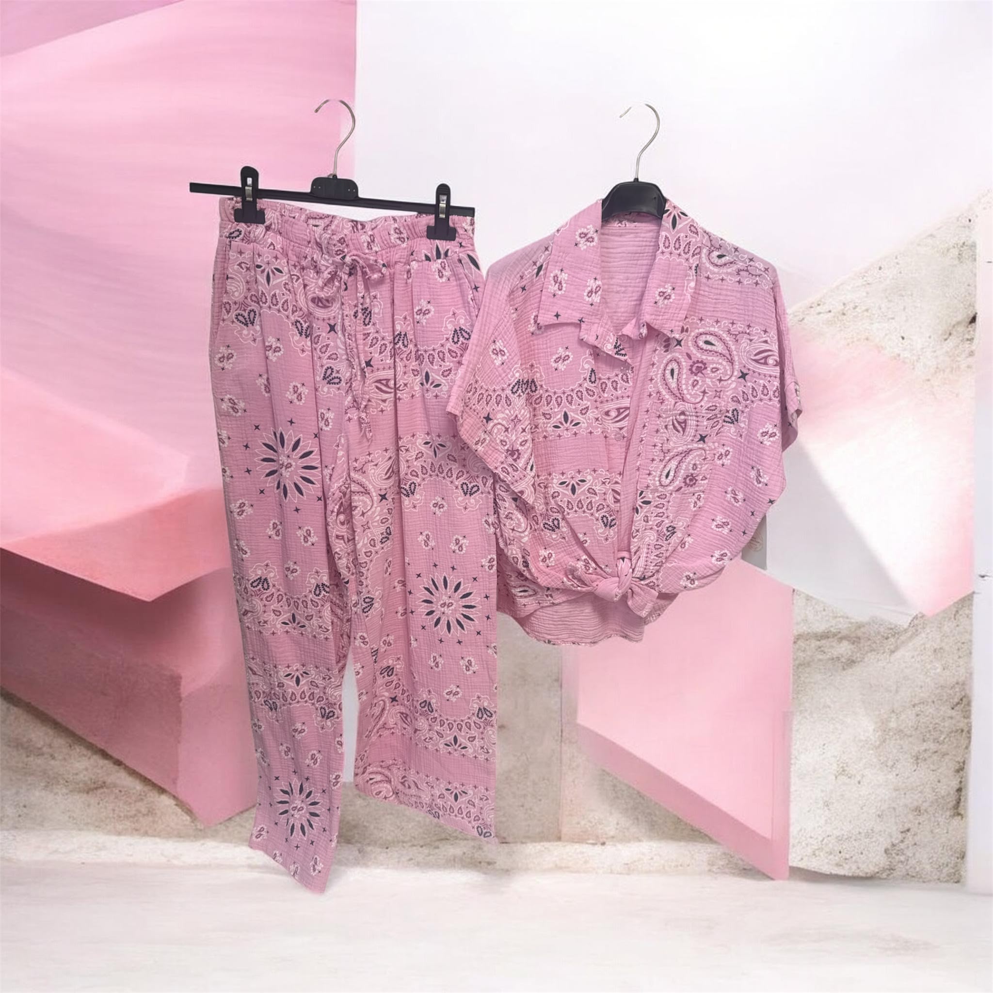 Ensemble gaze de coton rose