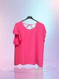 Blouse manche volant rose