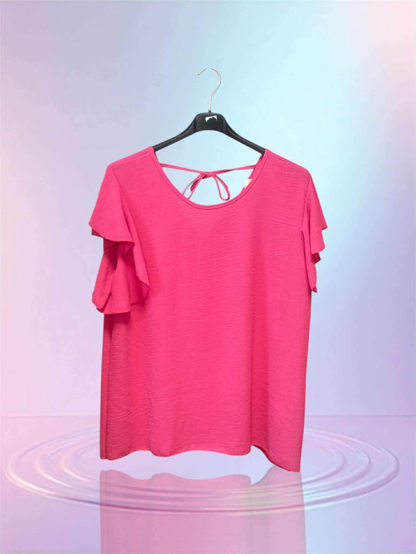 Blouse manche volant rose