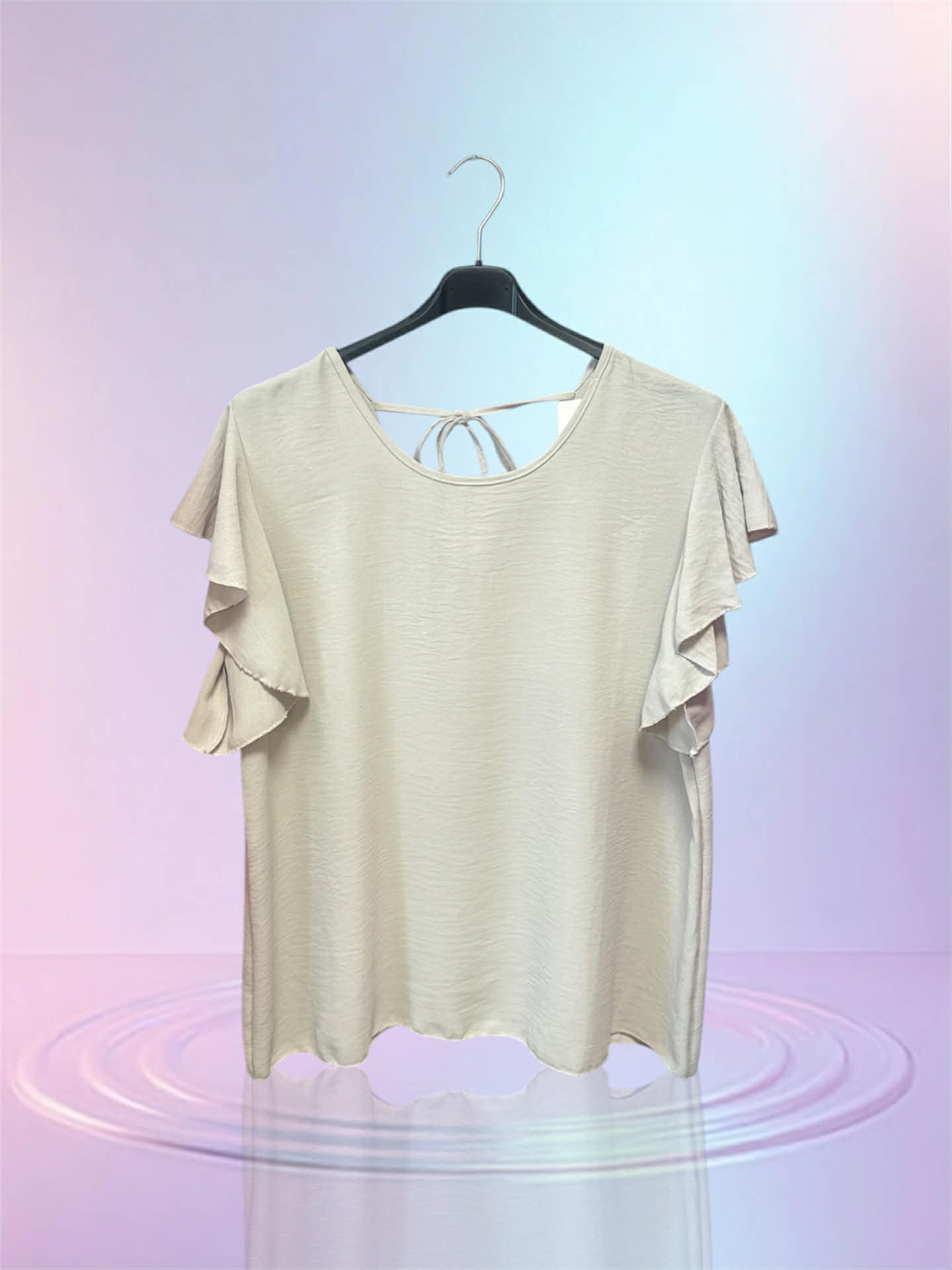Blouse manche volant beige