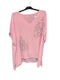 Blouse strass rose